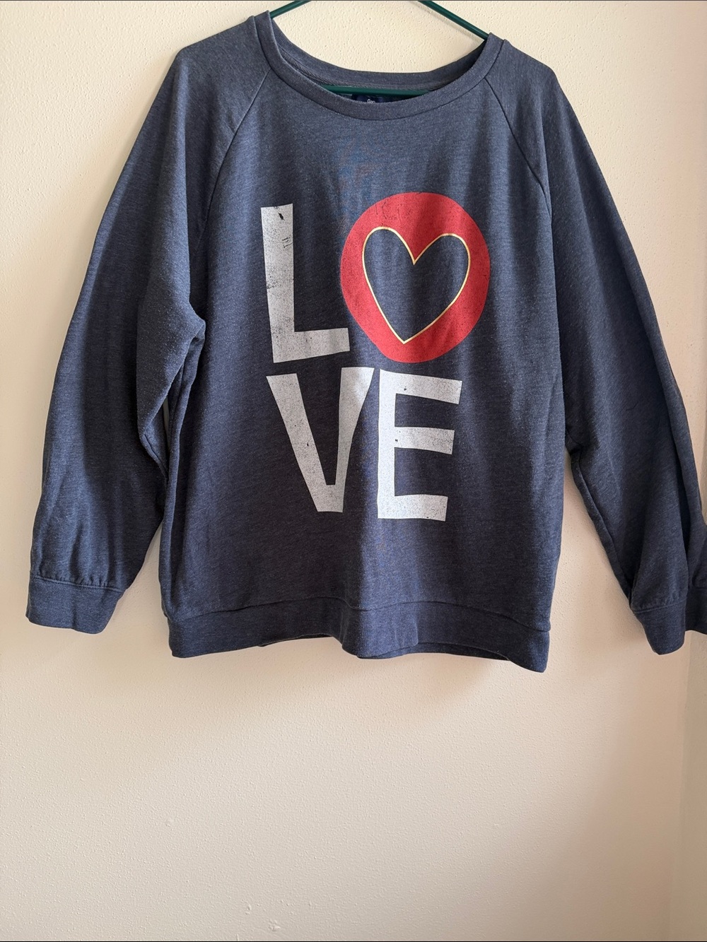 GAP Navy Sweatshirt with Red Heart LOVE Graphic